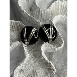 Vintage 925 Sterling Silver Black Onyx Earrings